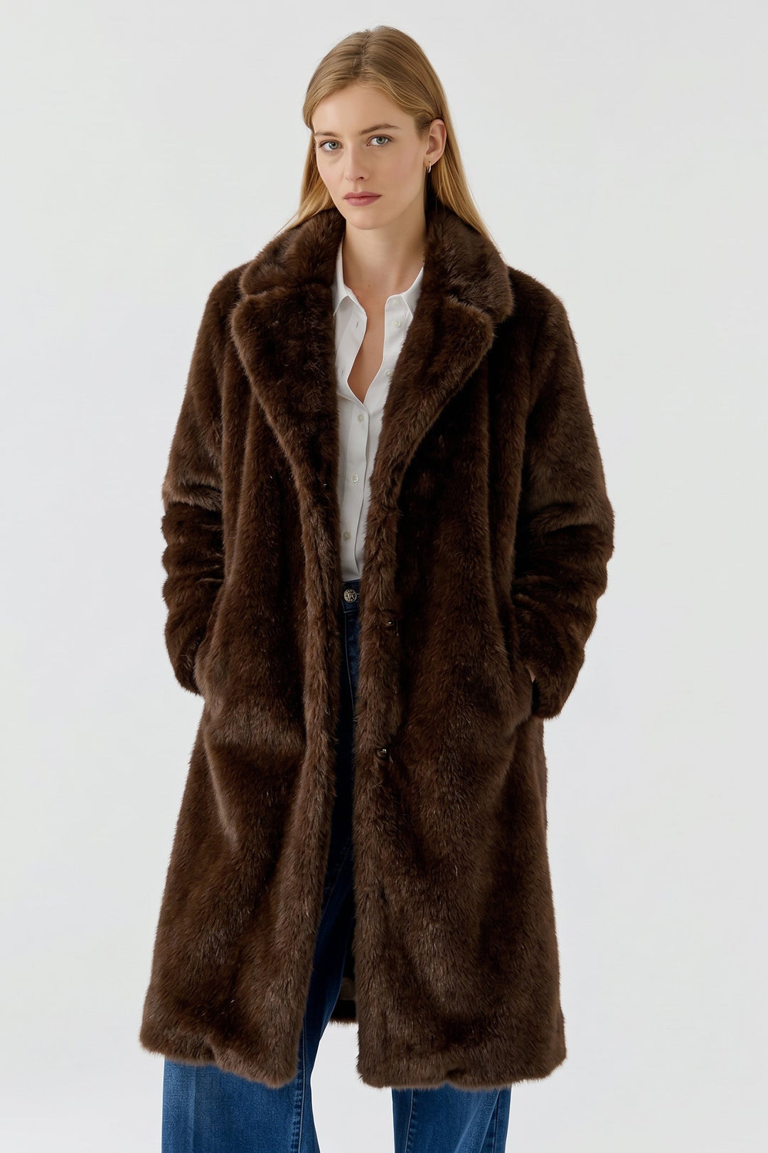 Oui Brown Mel Faux Fur Winter Coat 99934 8753 - Olivia Grace Fashion