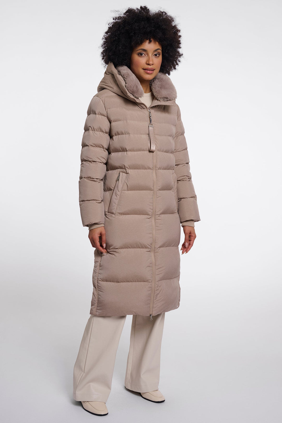 Rino and Pelle Hudson Mocha Latte Brown Padded Coat with Detachable Collar - Olivia Grace Fashion