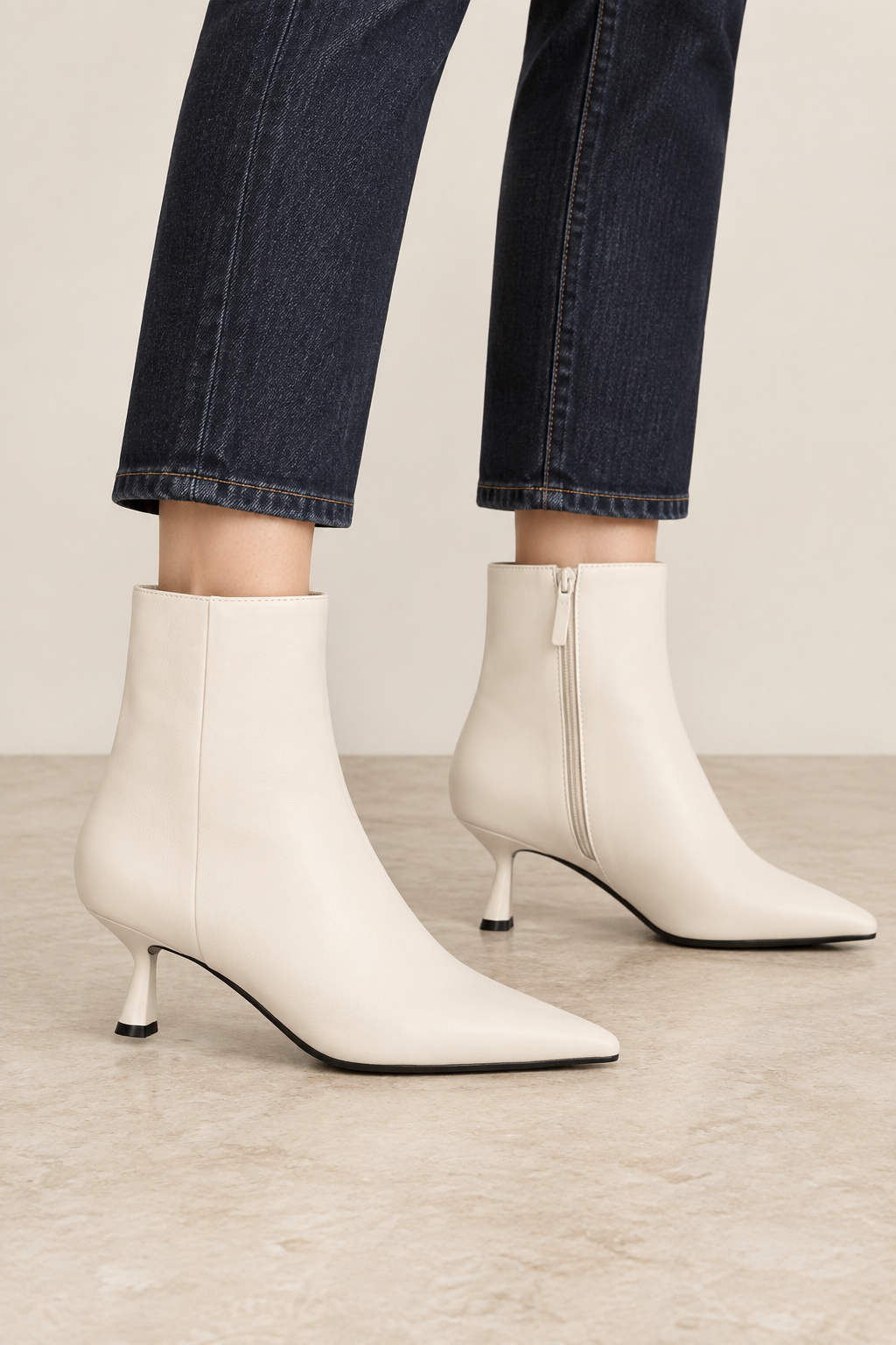 BiBi Lou off white kid leather ankle booties - Olivia Grace Fashion