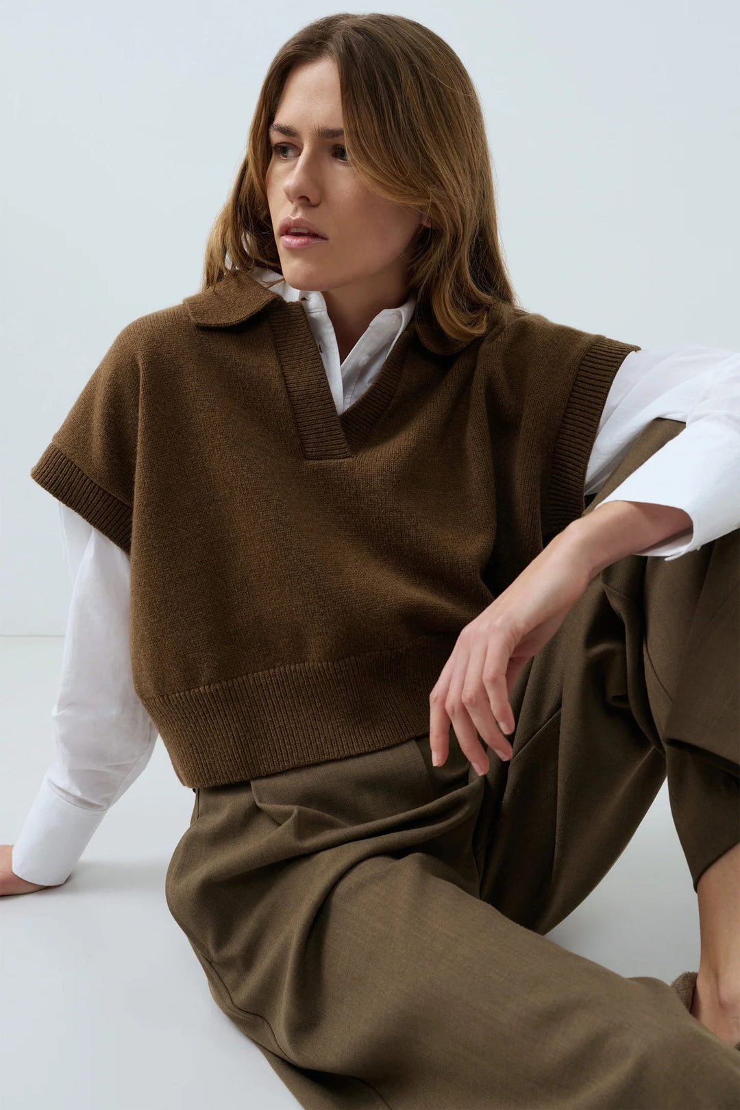 Olivia Grace Fashion - Yaya Teak Brown Melange Knitted Spencer With Collar 01-000617-608 906172
