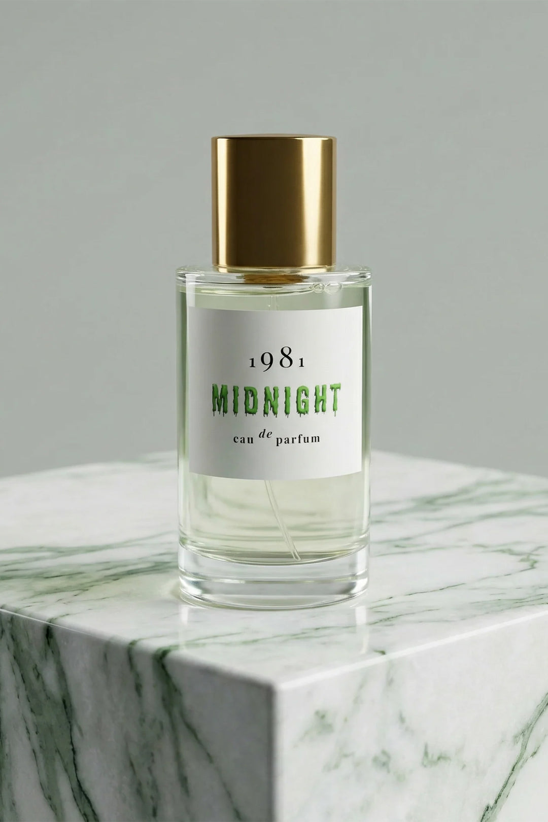 1981 Fragrance Midnight Eau De Parfum 100ml, bottle front on green marble