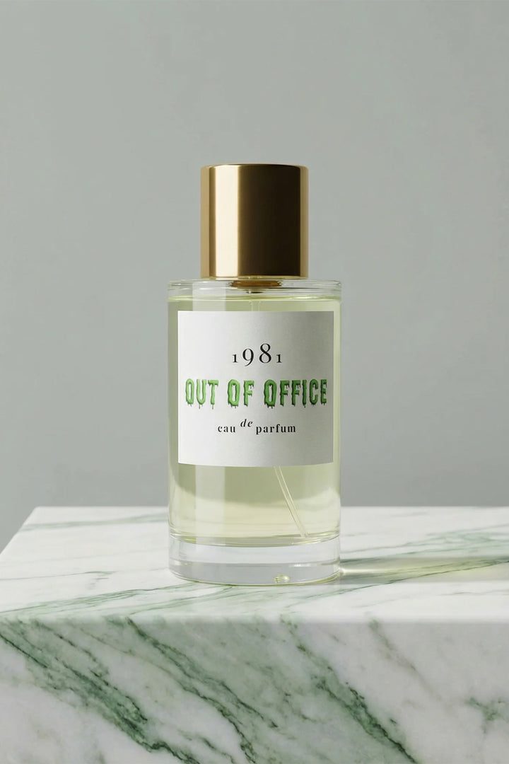 1981 Fragrance Out Of Office Eau De Parfum 100ml, bottle front on green marble