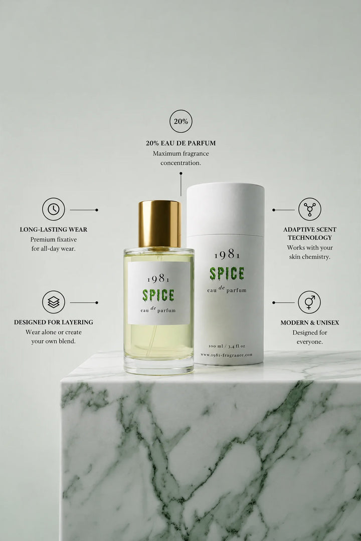 1981 Fragrance Spice Eau De Parfum 100ml, product features graphic