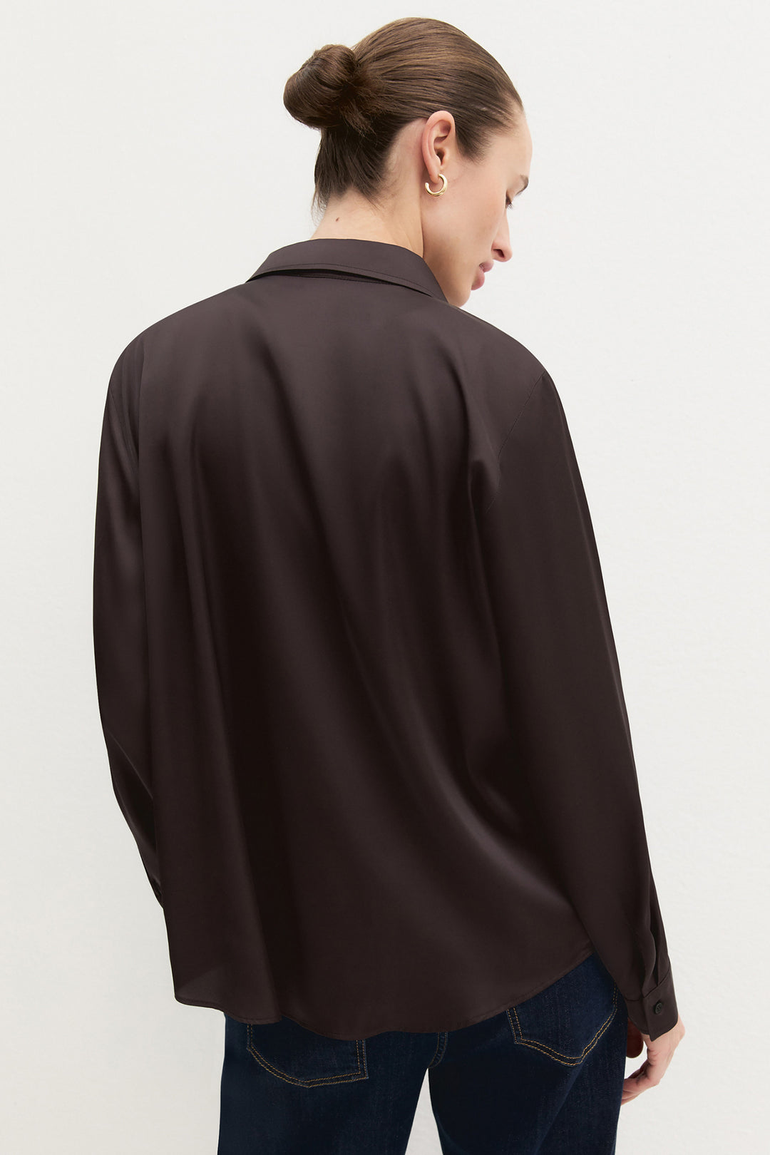 Emme EMMEDRO Dark Brown Light Mono Stretch Satin Shirt - Olivia Grace Fashion