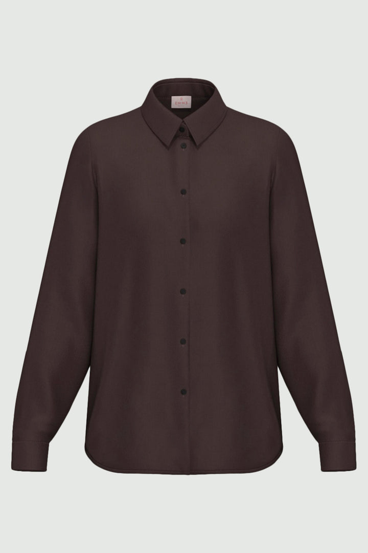 Emme EMMEDRO Dark Brown Light Mono Stretch Satin Shirt - Olivia Grace Fashion