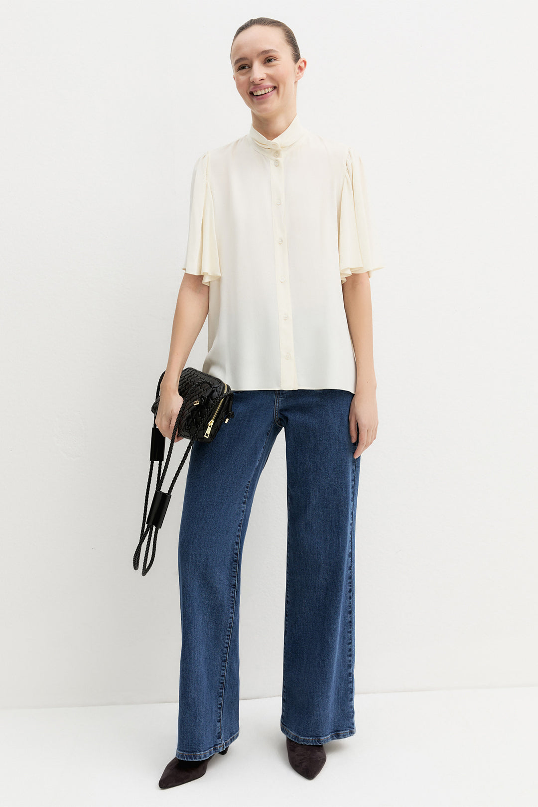 Emme EMMSEGGIO Ivory Viscose Crepe Shirt - Olivia Grace Fashion