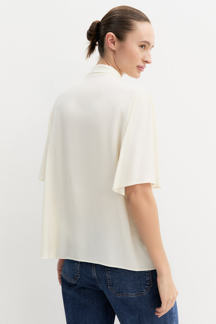 Emme EMMSEGGIO Ivory Viscose Crepe Shirt - Olivia Grace Fashion