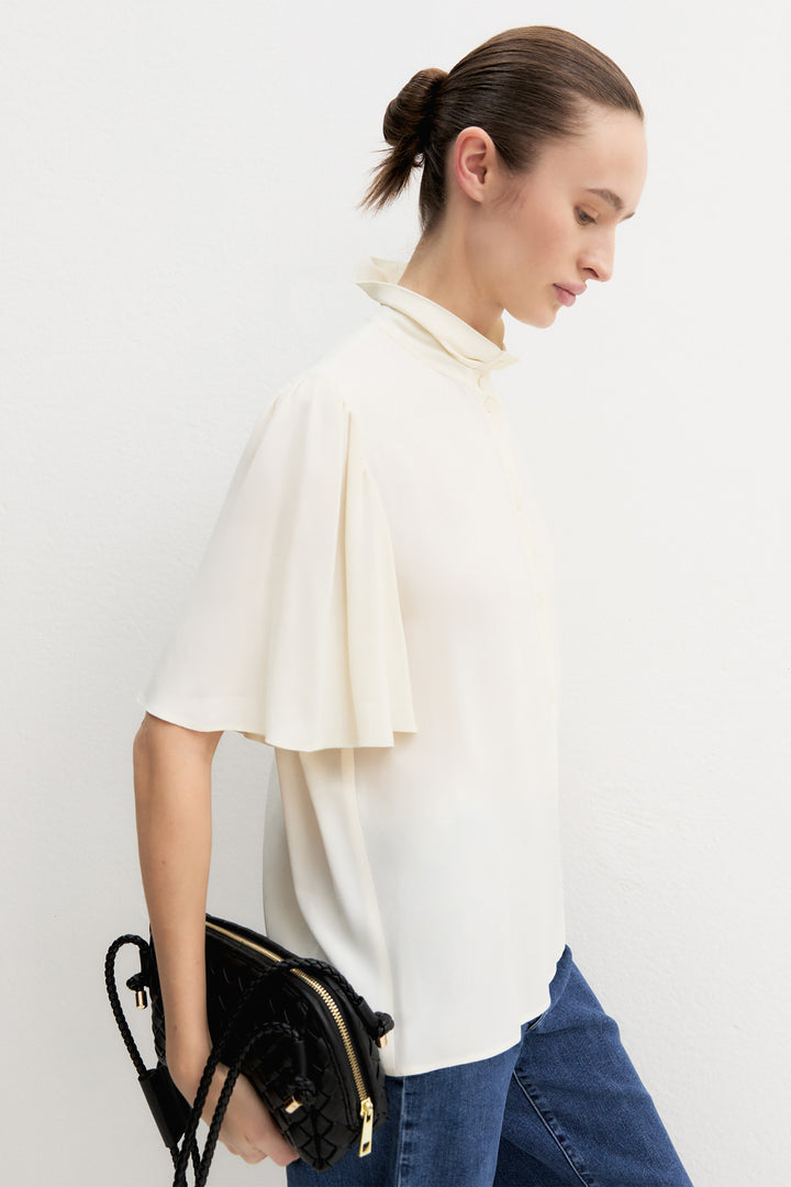 Emme EMMSEGGIO Ivory Viscose Crepe Shirt - Olivia Grace Fashion