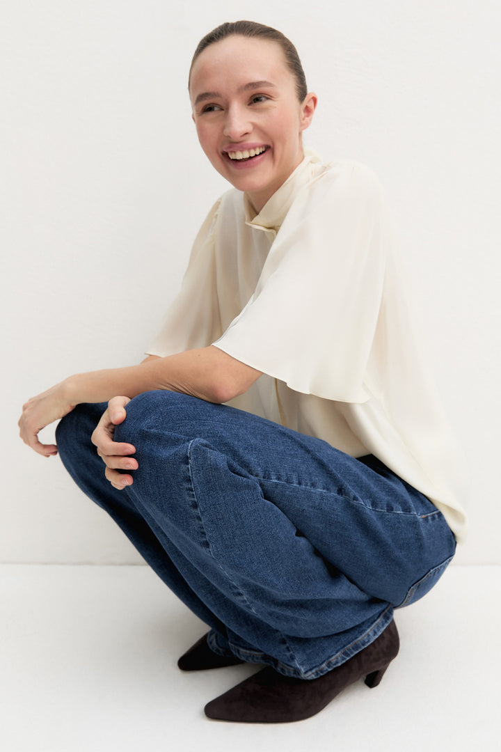 Emme EMMSEGGIO Ivory Viscose Crepe Shirt - Olivia Grace Fashion