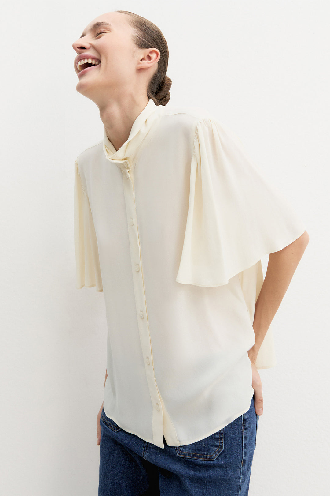 Emme EMMSEGGIO Ivory Viscose Crepe Shirt - Olivia Grace Fashion