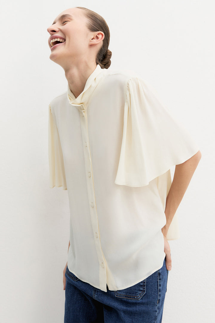 Emme EMMSEGGIO Ivory Viscose Crepe Shirt - Olivia Grace Fashion