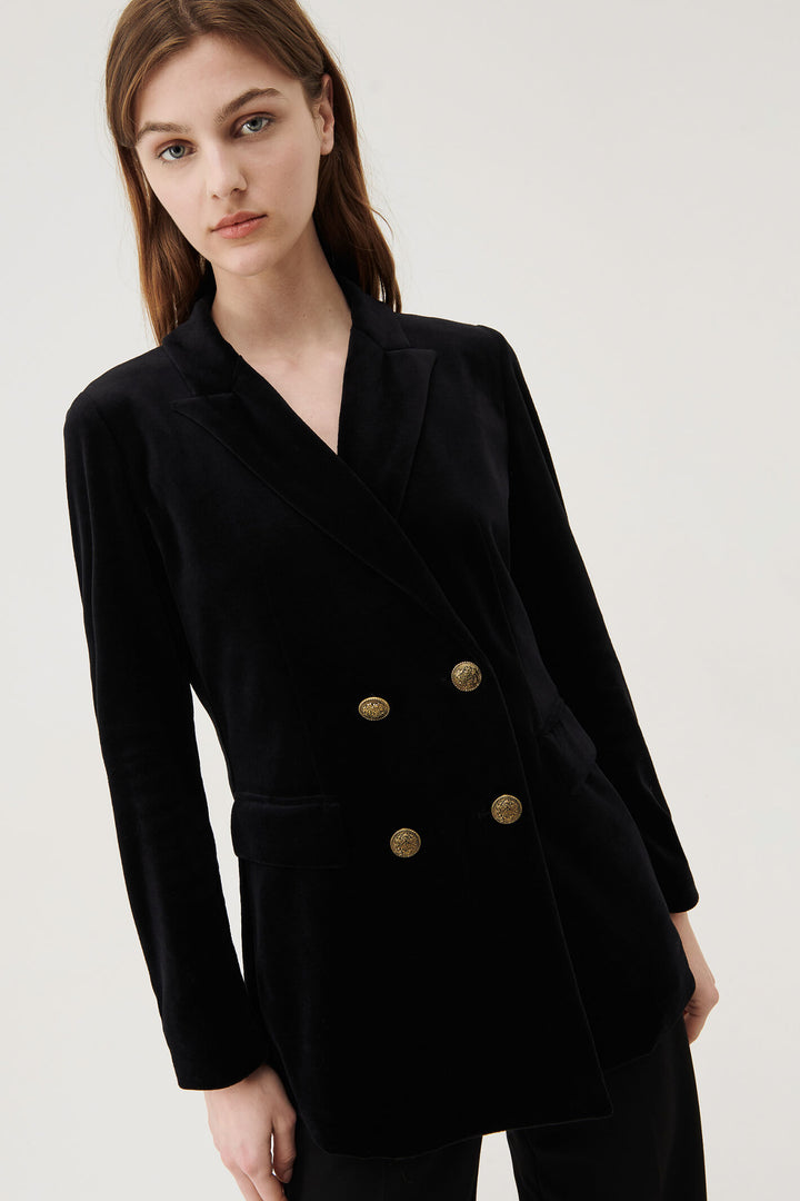 Marella Renata 2339161037200 Black Velvet Blazer Jacket - Olivia Grace Fashion