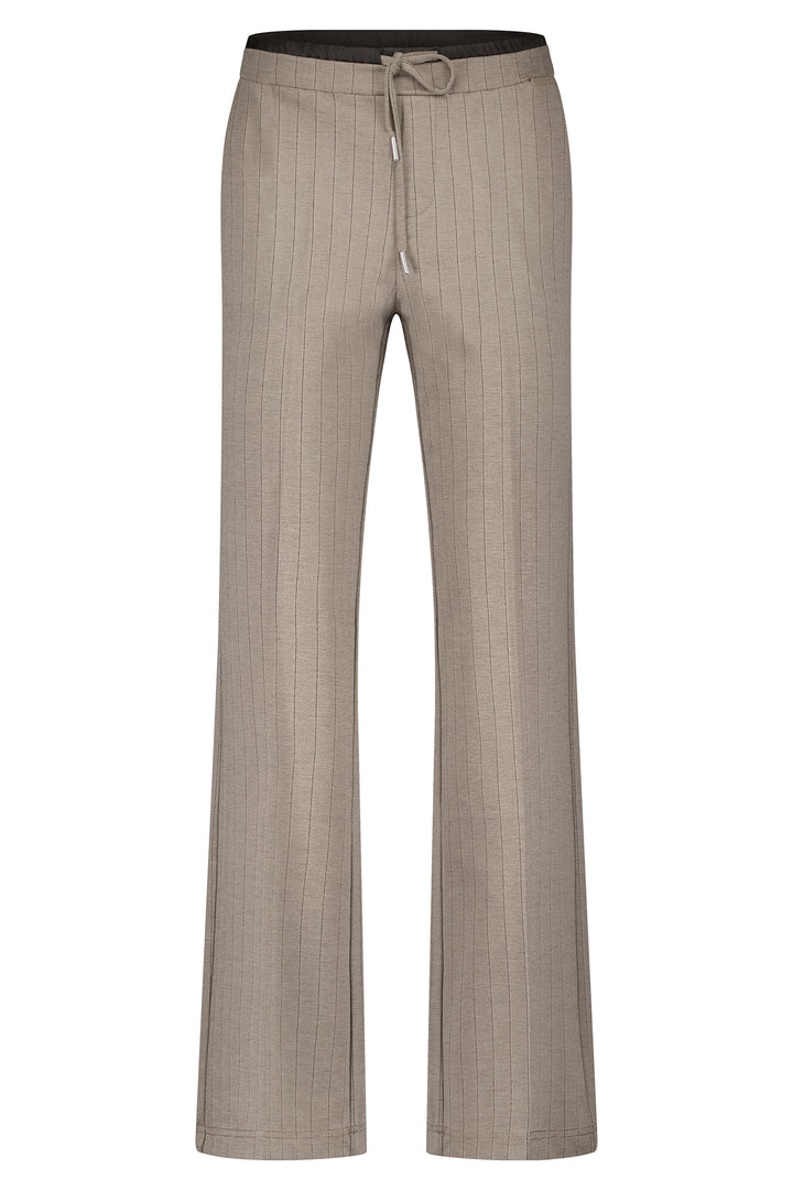 Beige pinstripe pants on a white background