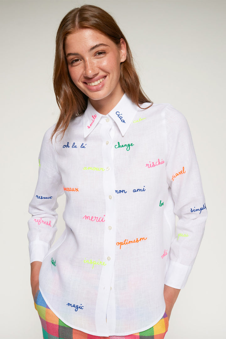 Vilagallo 33215 White Linen Motif Shirt