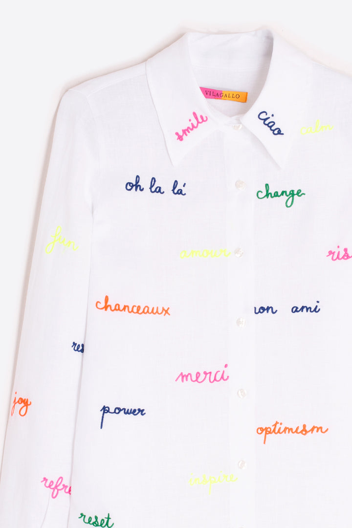 Vilagallo 33215 White Linen Motif Shirt