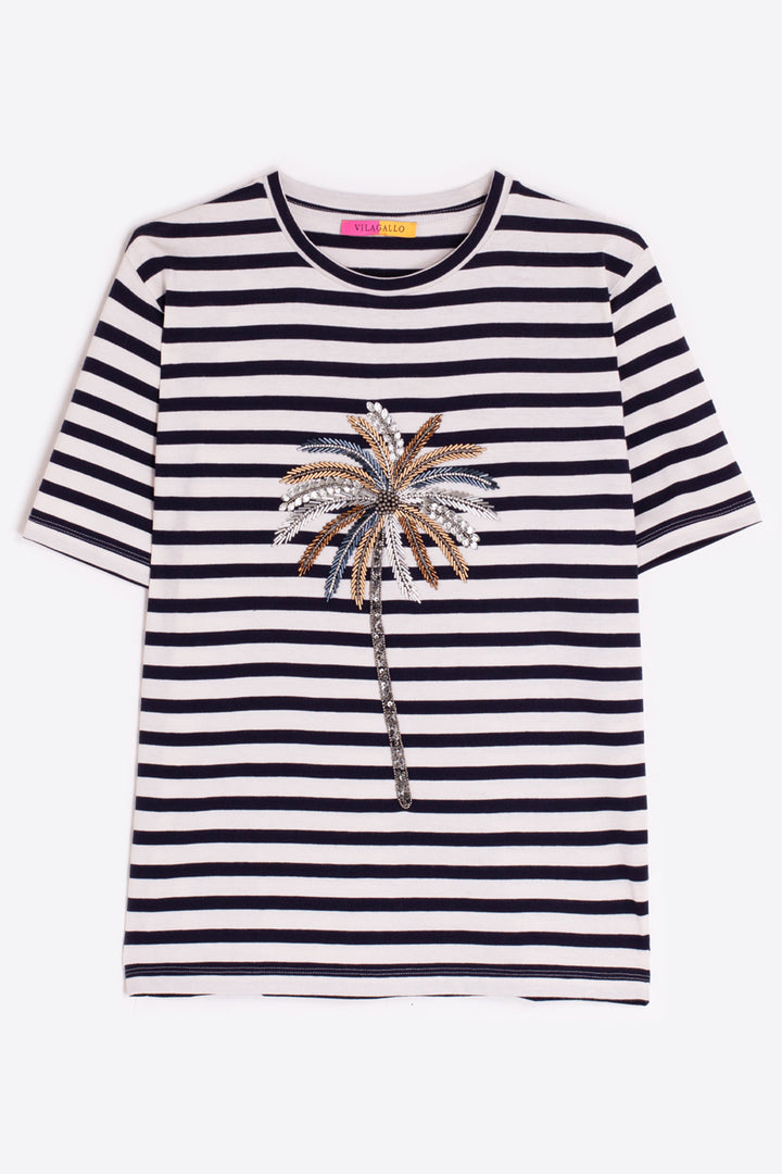 Vilagallo 33253 Palmera Navy Stripe Embroidered T-Shirt