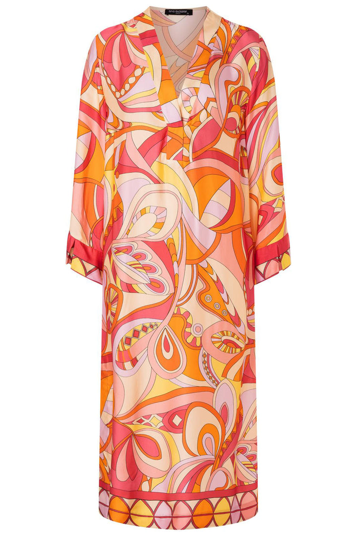 Ana Alcazar 040484 Orange Retro Print V-Neck Dress - Olivia Grace Fashion