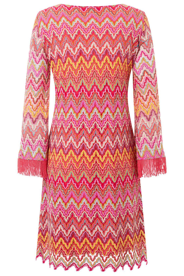 Ana Alcazar 040618 Pink Zig Zag Knit Tassle Cuff Dress - Olivia Grace Fashion