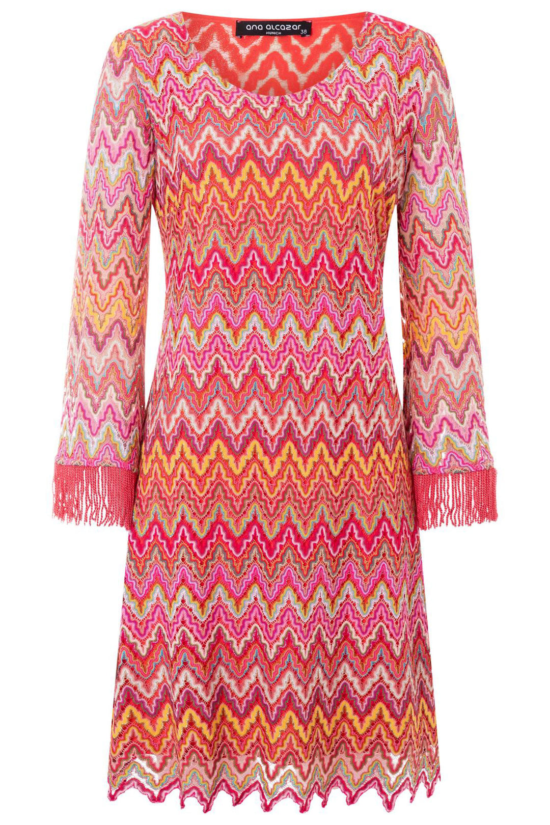 Ana Alcazar 040618 Pink Zig Zag Knit Tassle Cuff Dress - Olivia Grace Fashion
