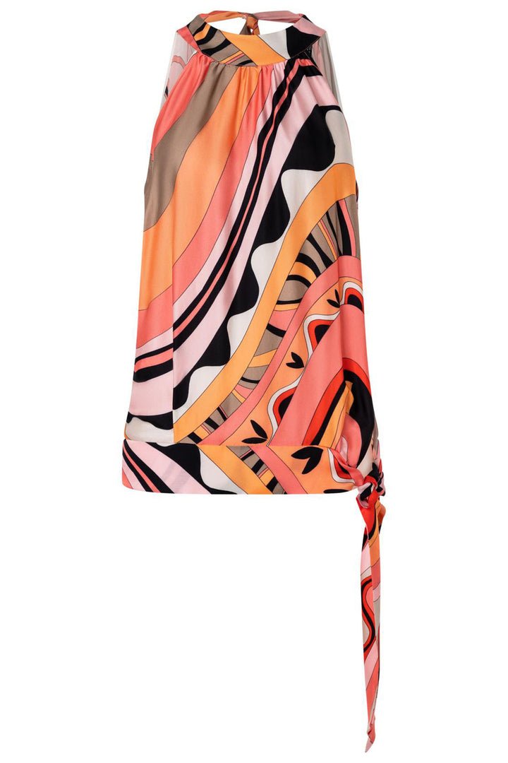 Ana Alcazar 080468 Paory Pink Retro Print Tie Neck Sleeveless Top - Olivia Grace Fashion