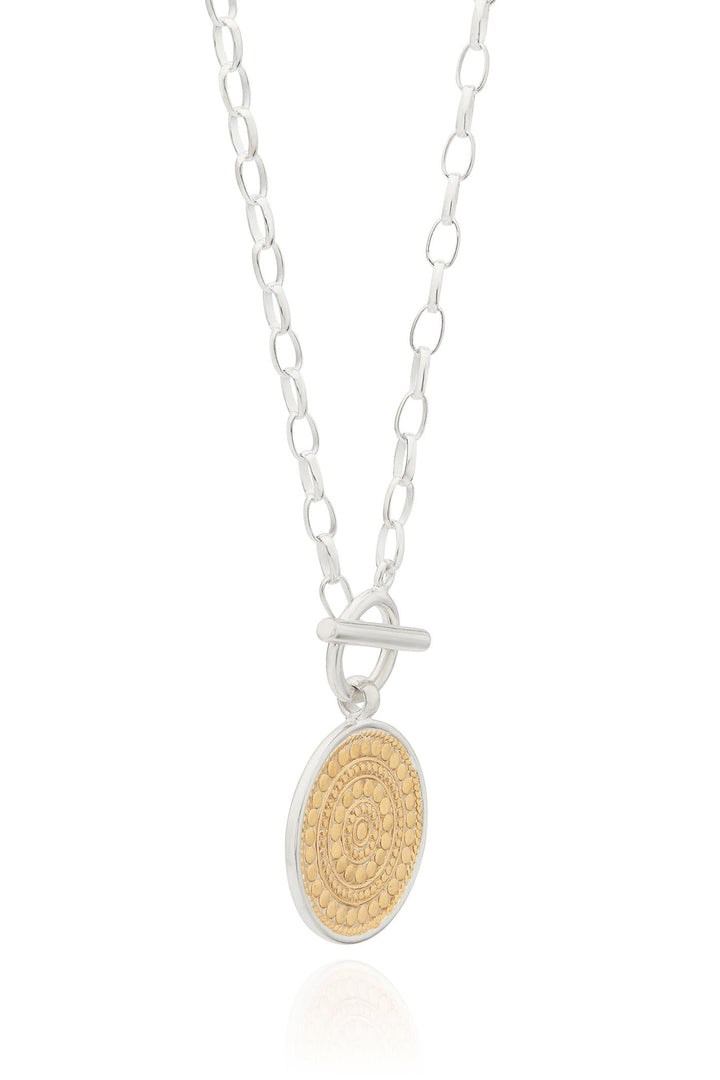 Anna Beck 10573-TWT Contrast Dotted Circle Toggle Necklace Gold & Silver