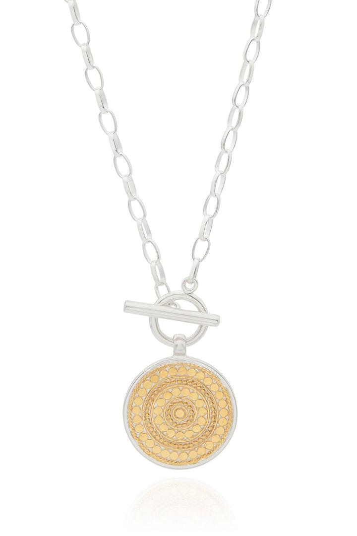 Anna Beck 10573-TWT Contrast Dotted Circle Toggle Necklace Gold & Silver