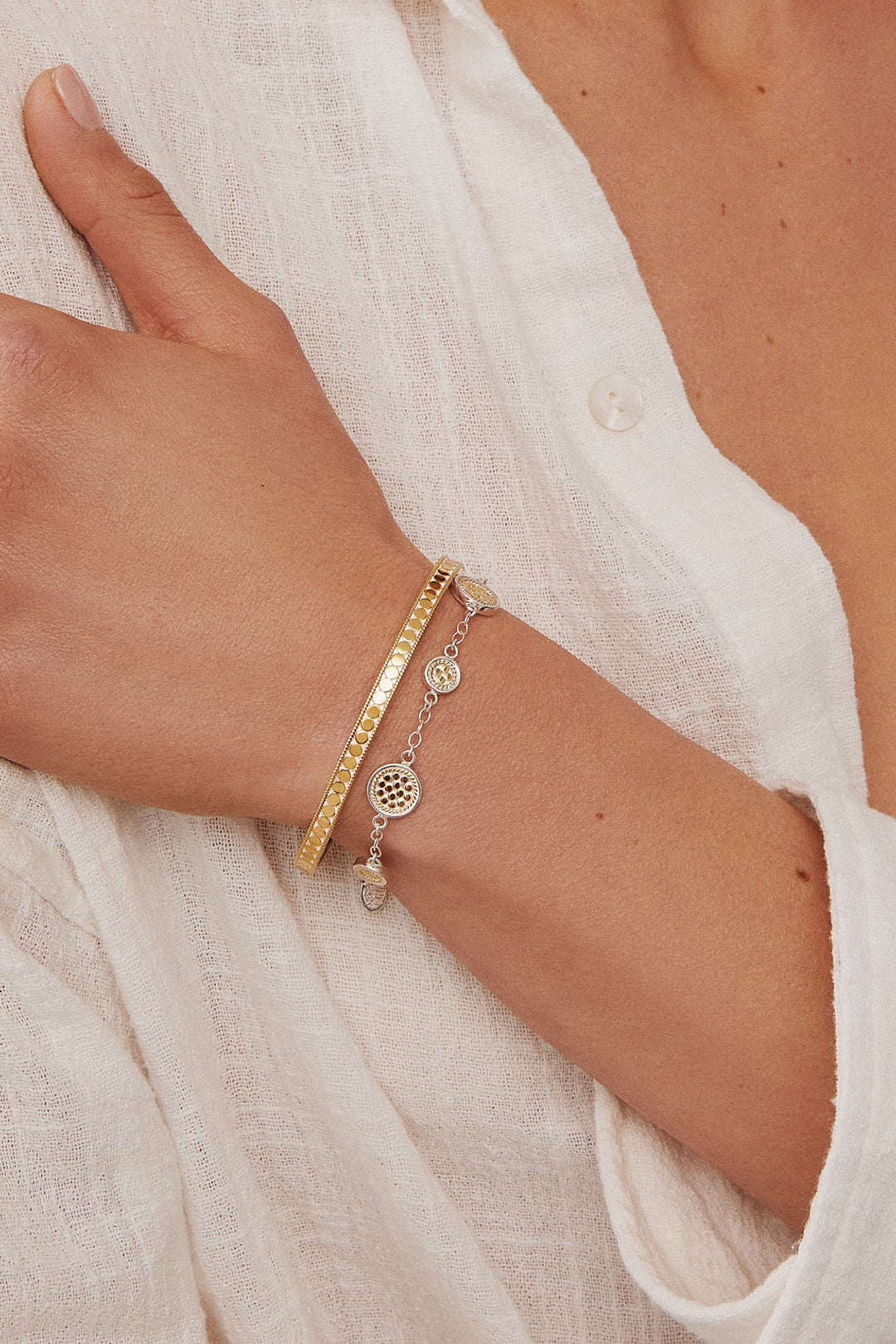 Anna Beck BR10091-TWT Classic Station Bracelet Gold Silver - Olivia Grace Fashion