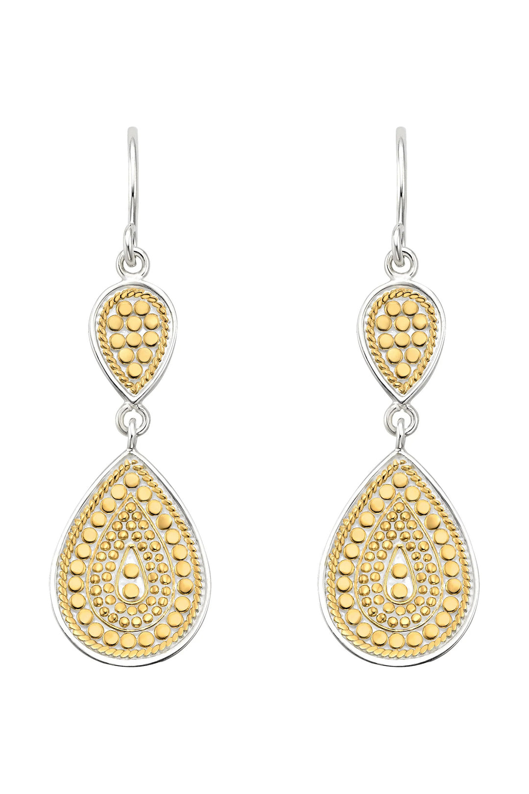 Anna Beck Gold Silver Dotted Double Teardrop Earrings 2410E-TWT, packshot