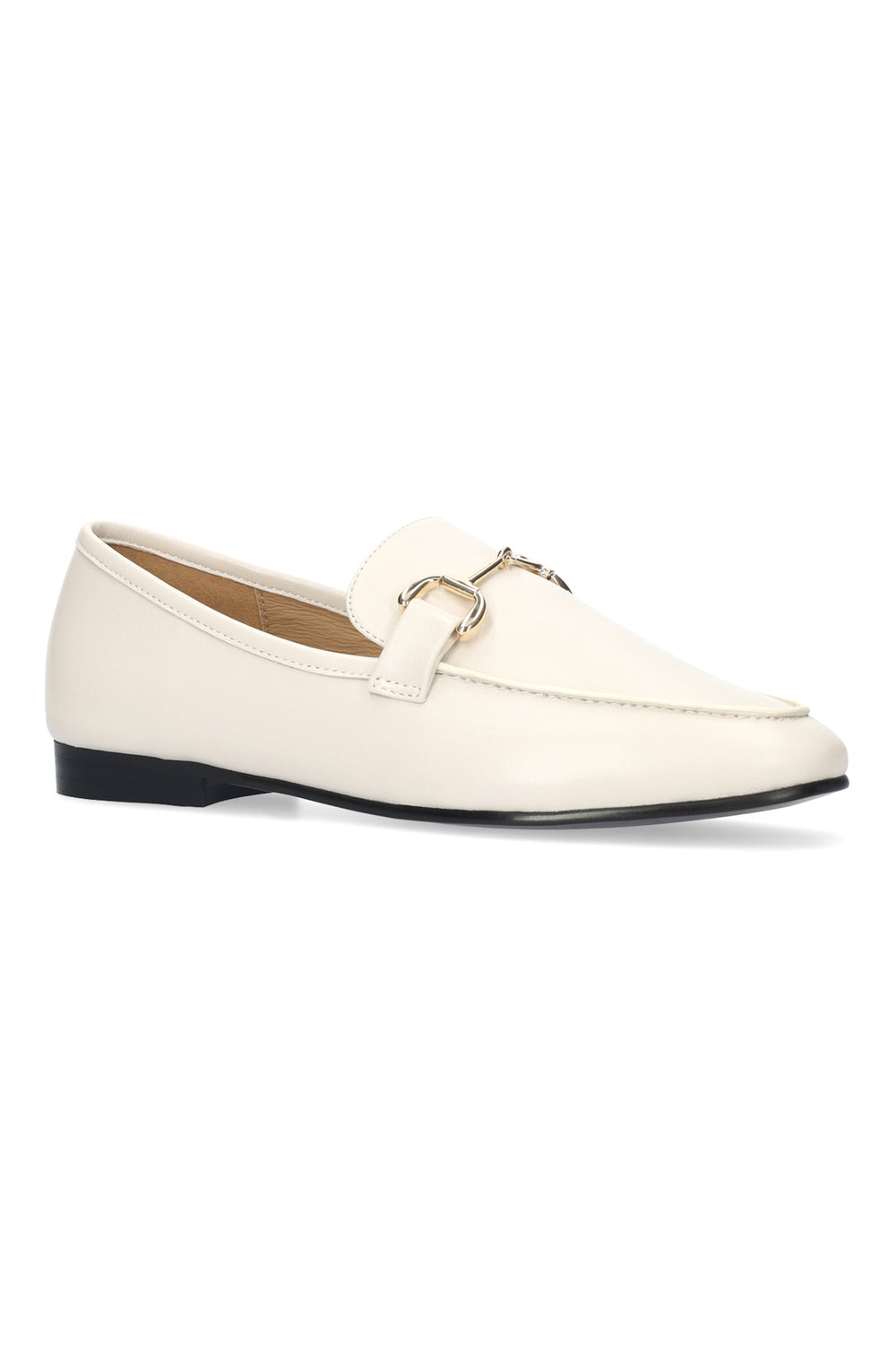 BiBi Lou Ashe Off White Kid Leather Loafers 571Z10VK-OWT, three-quarter front view