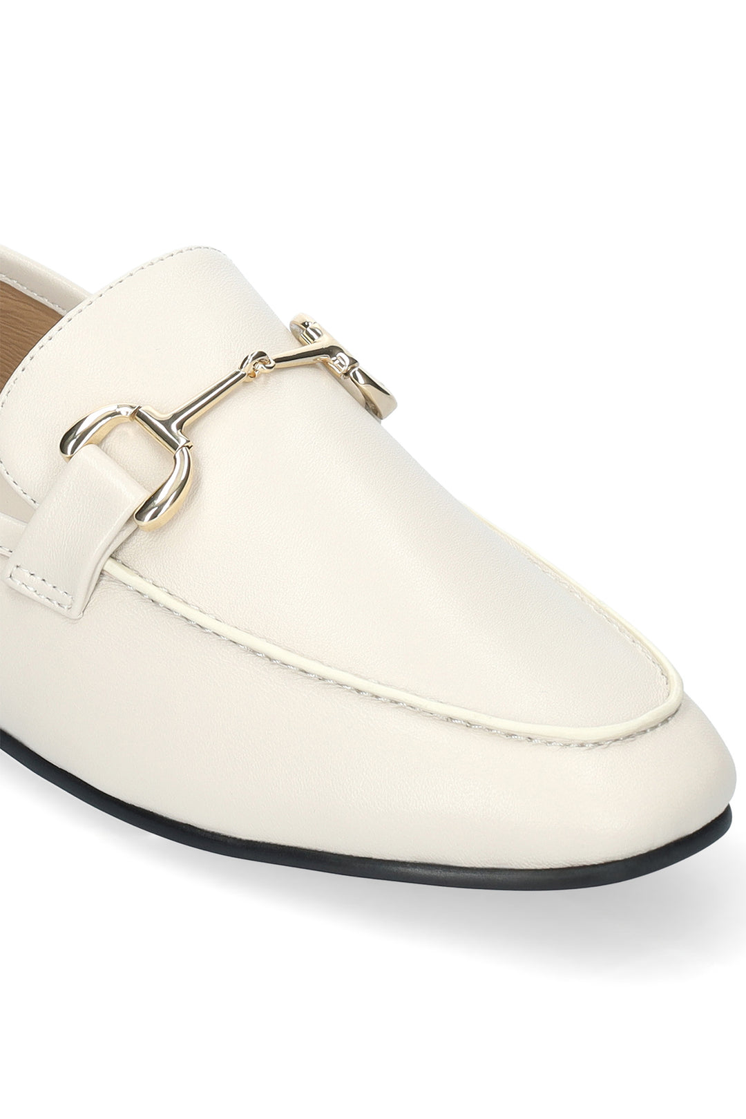 BiBi Lou Ashe Off White Kid Leather Loafers 571Z10VK-OWT, gold horsebit detail