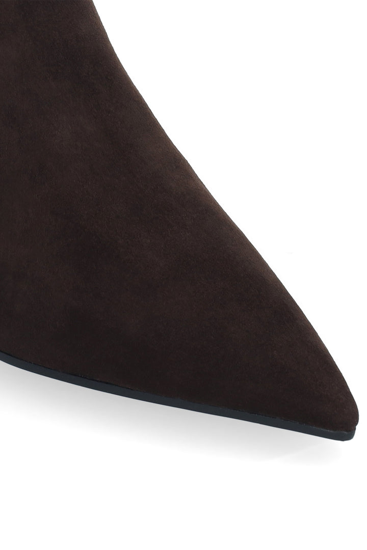 BiBi Lou Astra Brown Kid Suede Booties 648T30VK-MRN, suede toe detail