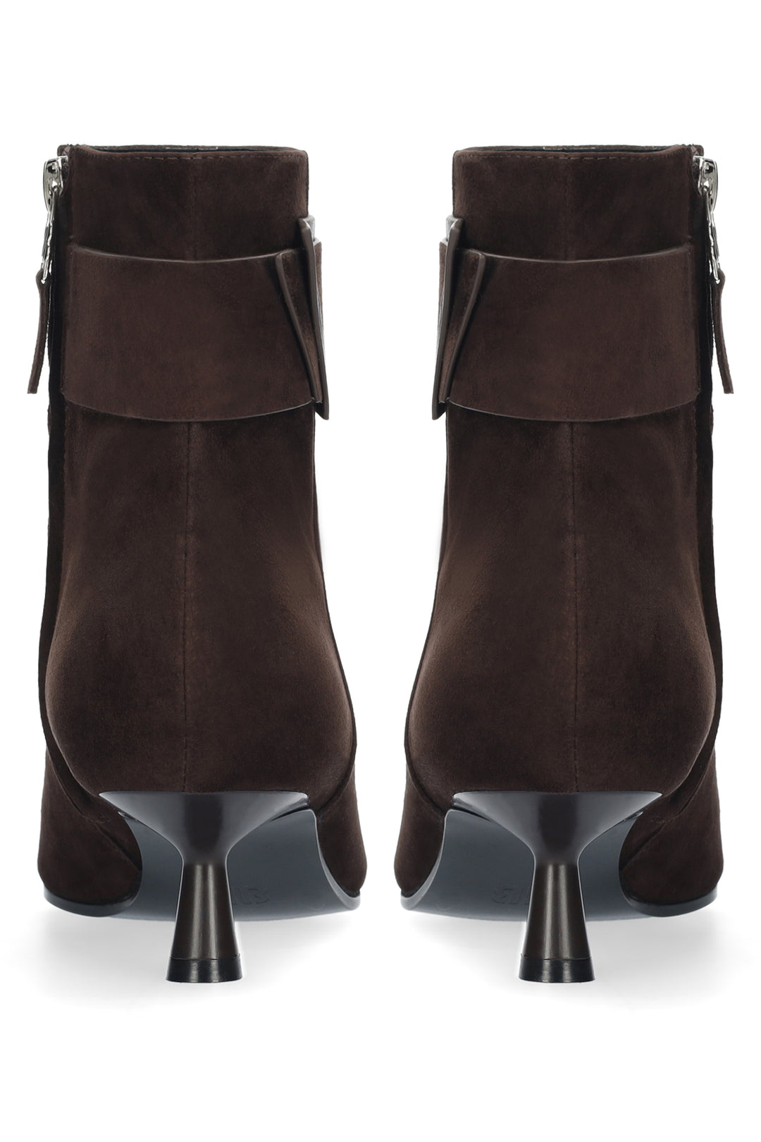 BiBi Lou Astra Brown Kid Suede Booties 648T30VK-MRN, back view showing inside zips