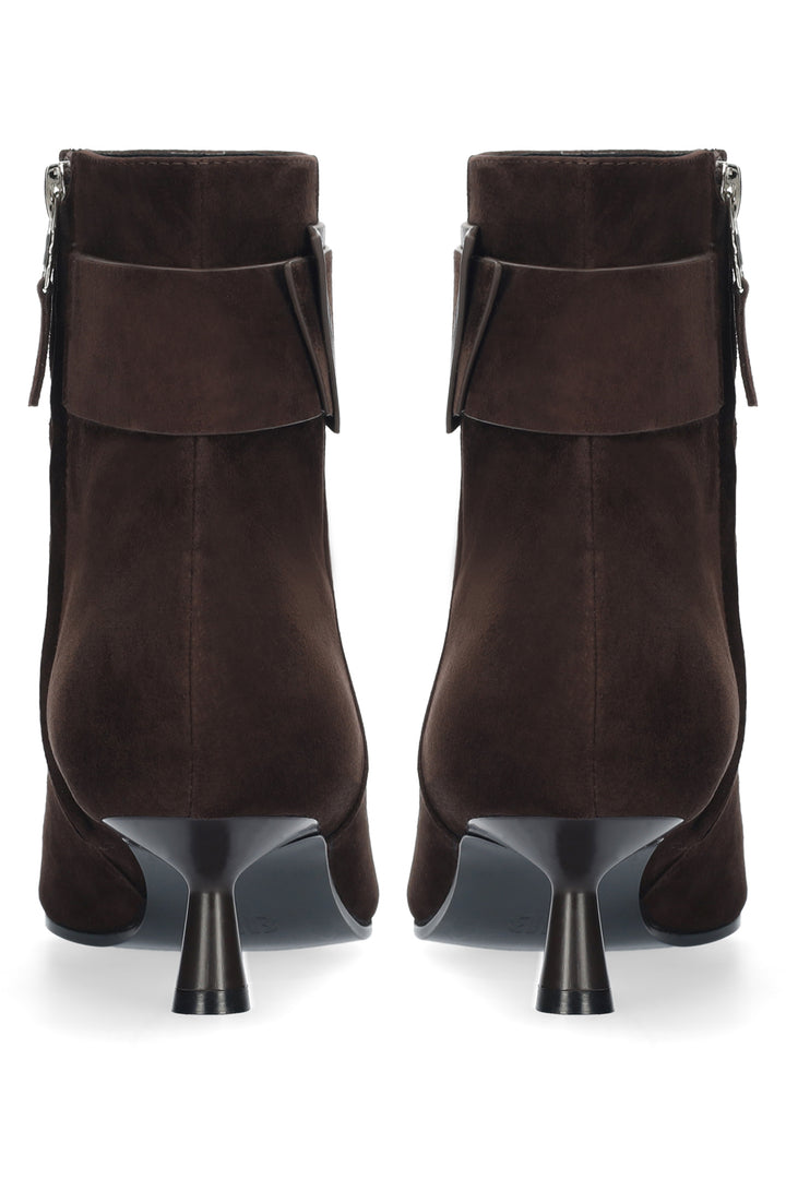 BiBi Lou Astra Brown Kid Suede Booties 648T30VK-MRN, back view showing inside zips