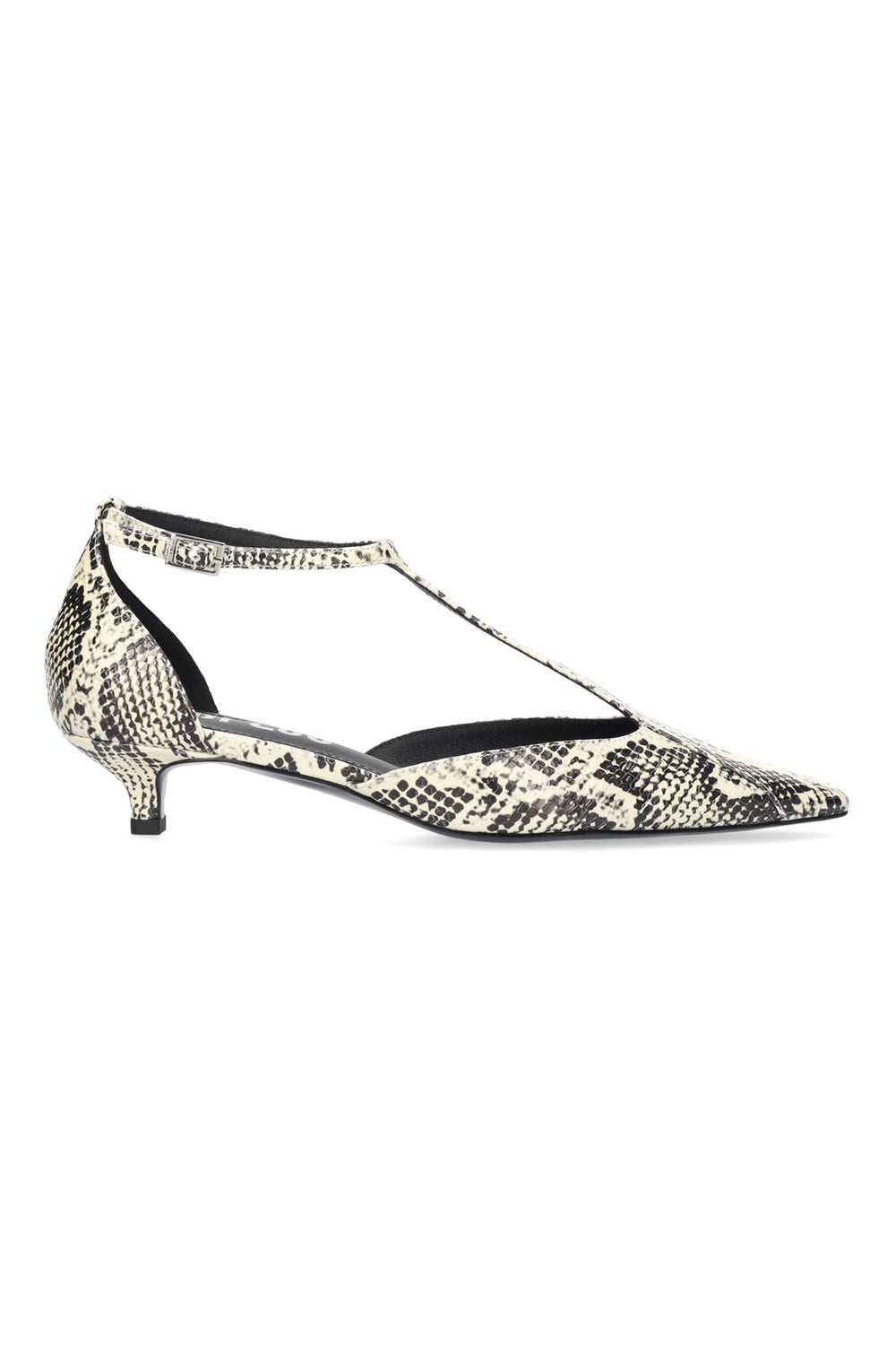 BiBi Lou Canna Off White Snake Leather T-Bar Kitten Heels 520Z50VK-OWT, side view