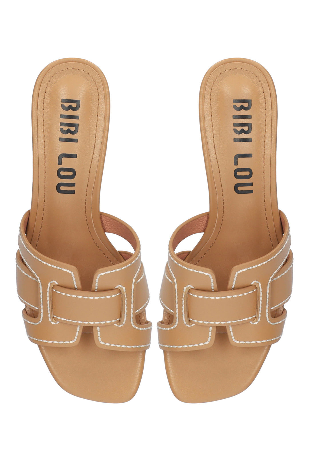 BiBi Lou Holly Camel Brown Leather Stitch Sandal 767Z10VK