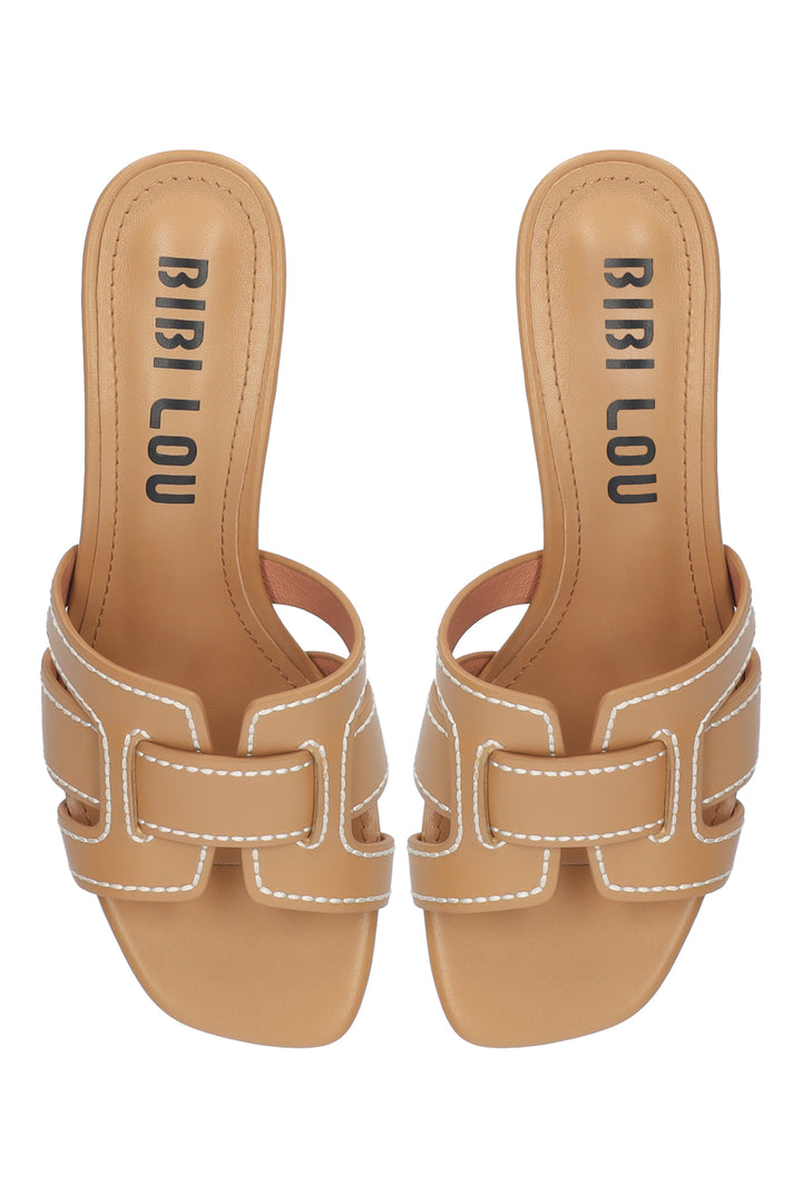 BiBi Lou Holly Camel Brown Leather Stitch Sandal 767Z10VK
