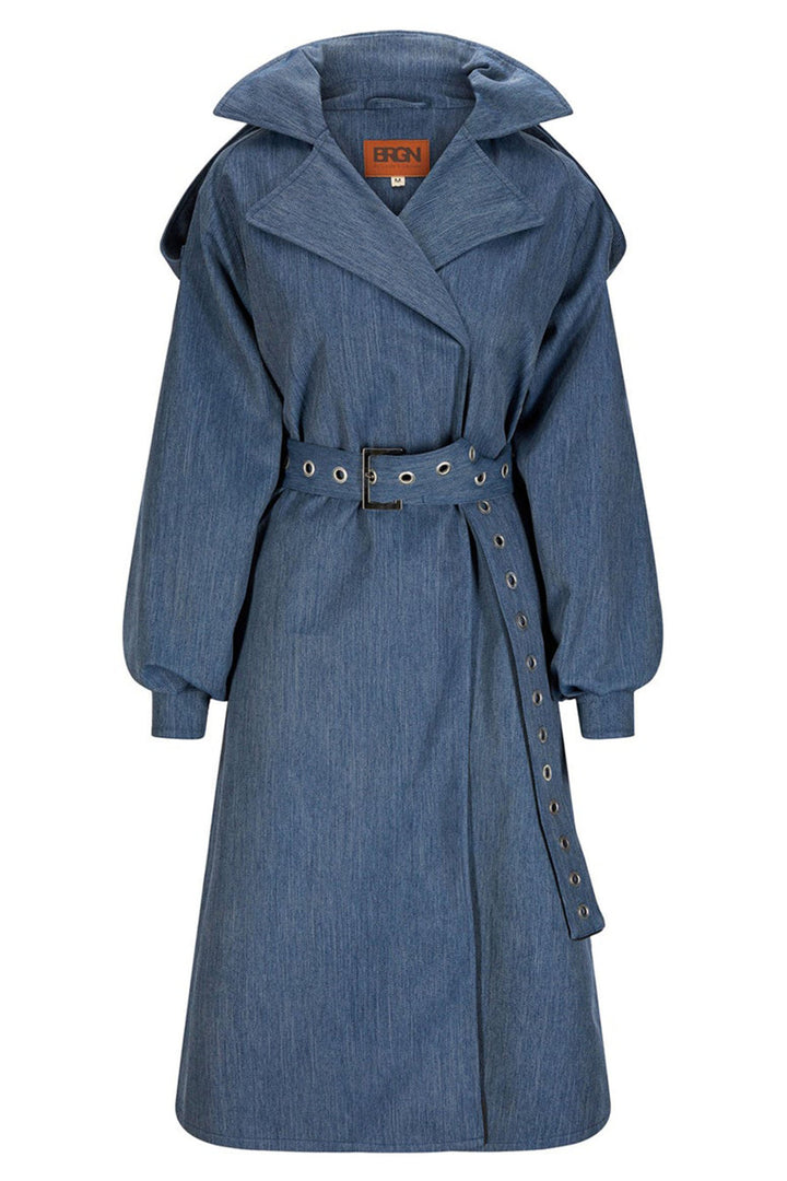 BRGN 15066V2 Duskregn 735 Denim Blue Maxi Trench Coat