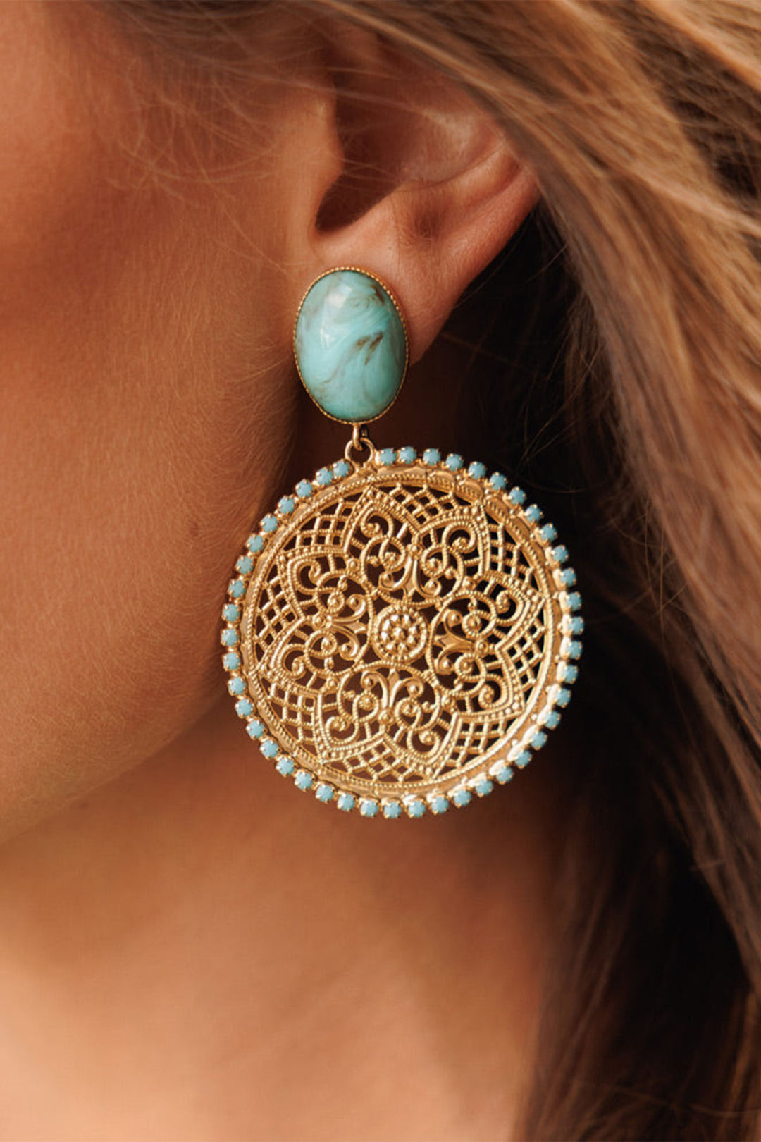 Caroline Svedbom 101313109701 Alexandra Boho Turquoise Matt Gold Earrings