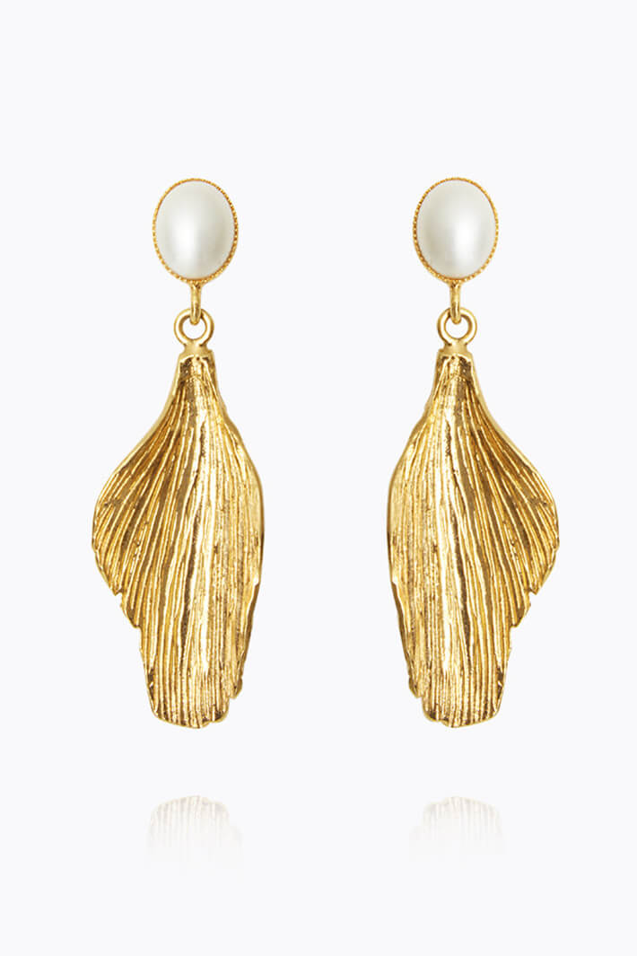 Caroline Svedbom 101436116801 Mini Golden Leaf Pearl Earrings - Olivia Grace Fashion