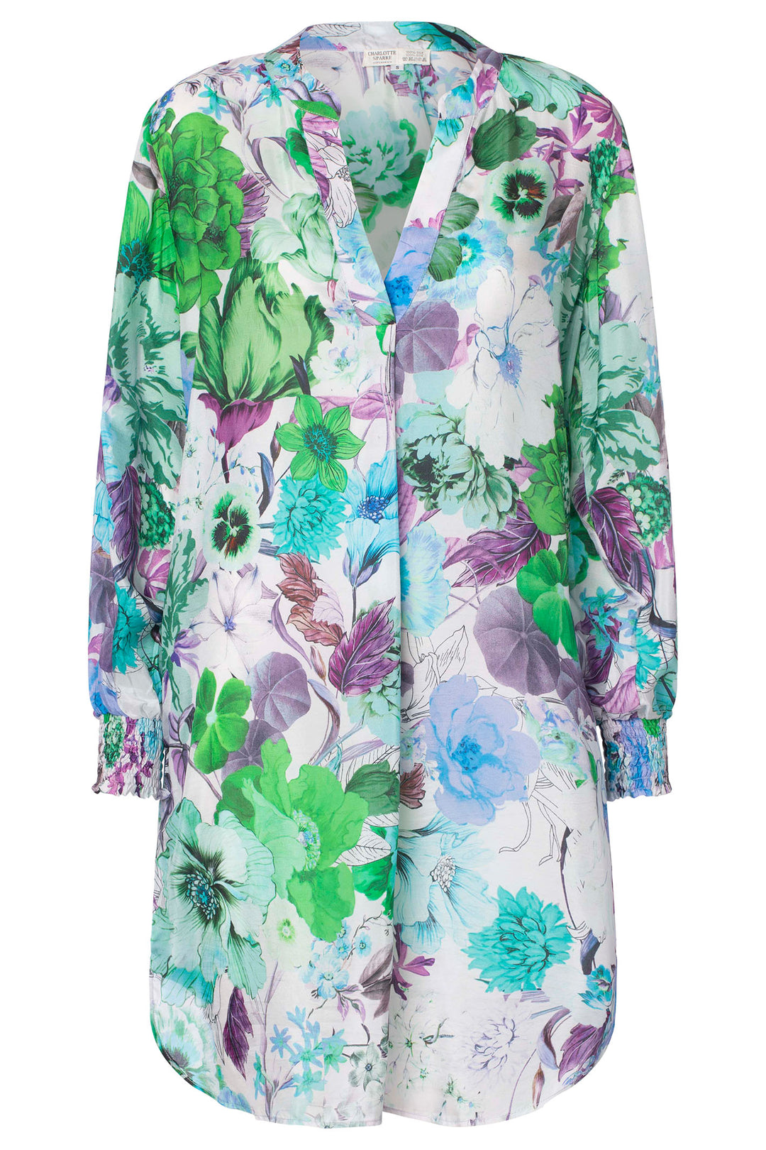 Charlotte Sparre 3168 Evy Green Floral Print Tunic Shirt Top - Olivia Grace Fashion