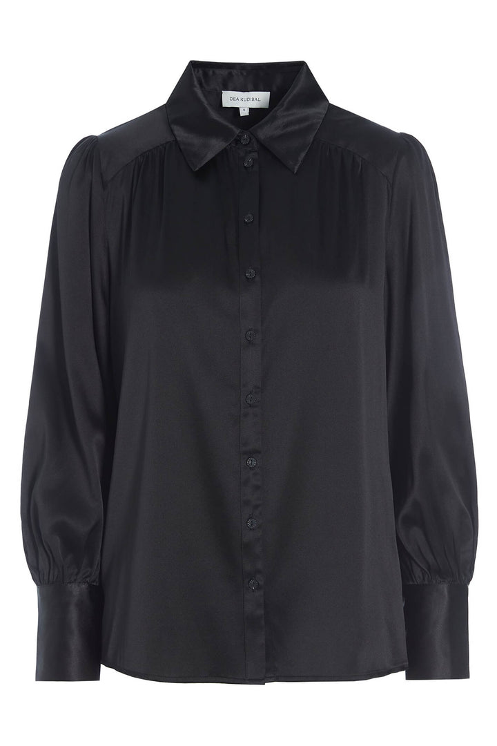 Dea Kudibal Asta 1731023 Black Puff Sleeve Stretch Silk Satin Blouse - Olivia Grace Fashion