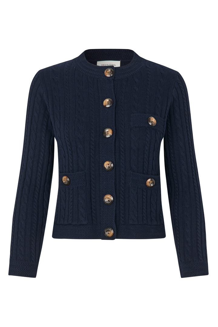 Dea Kudibal DitteDEA Yacht Navy Cable Knit Cardigan at Olivia Grace Fashion