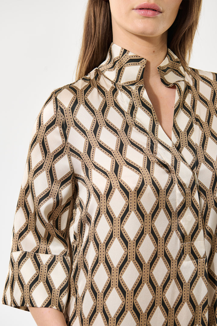 Dea Kudibal HelgaDEA Silk Kimono Dress Brillante Brown Print 0480425 5860 - Olivia Grace Fashion