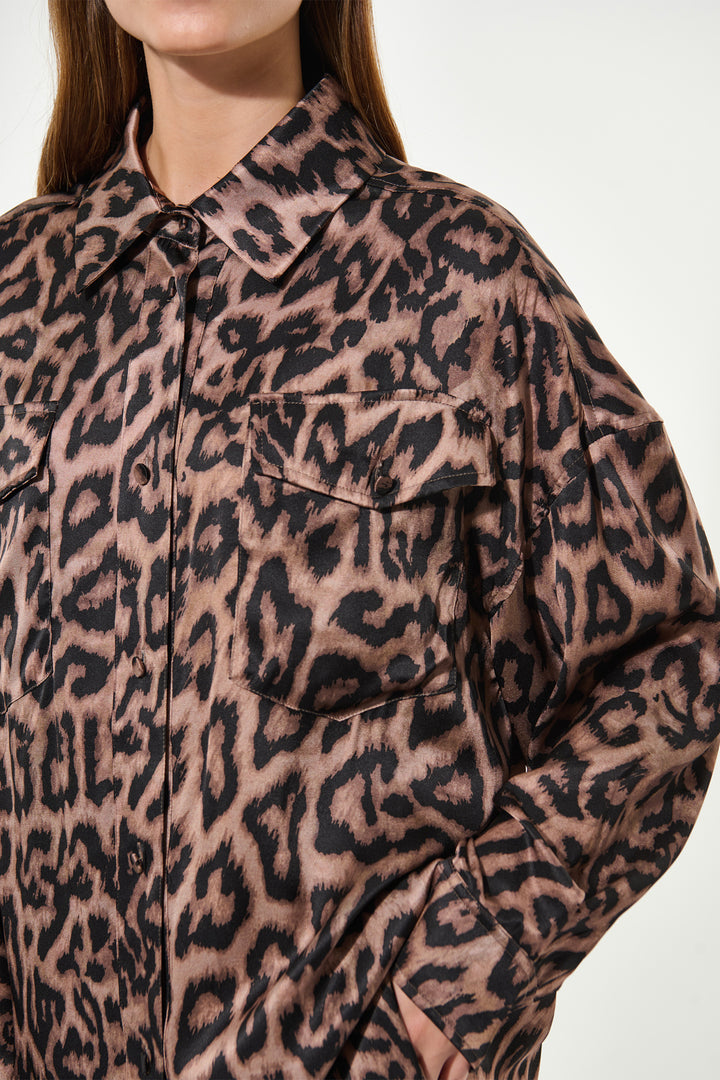 Dea Kudibal KammaDEA Brown Animal Print Silk Shirt 1750725 5888 - Olivia Grace Fashion