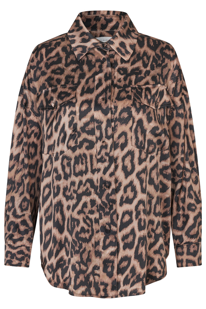 Dea Kudibal KammaDEA Brown Animal Print Silk Shirt 1750725 5888 - Olivia Grace Fashion