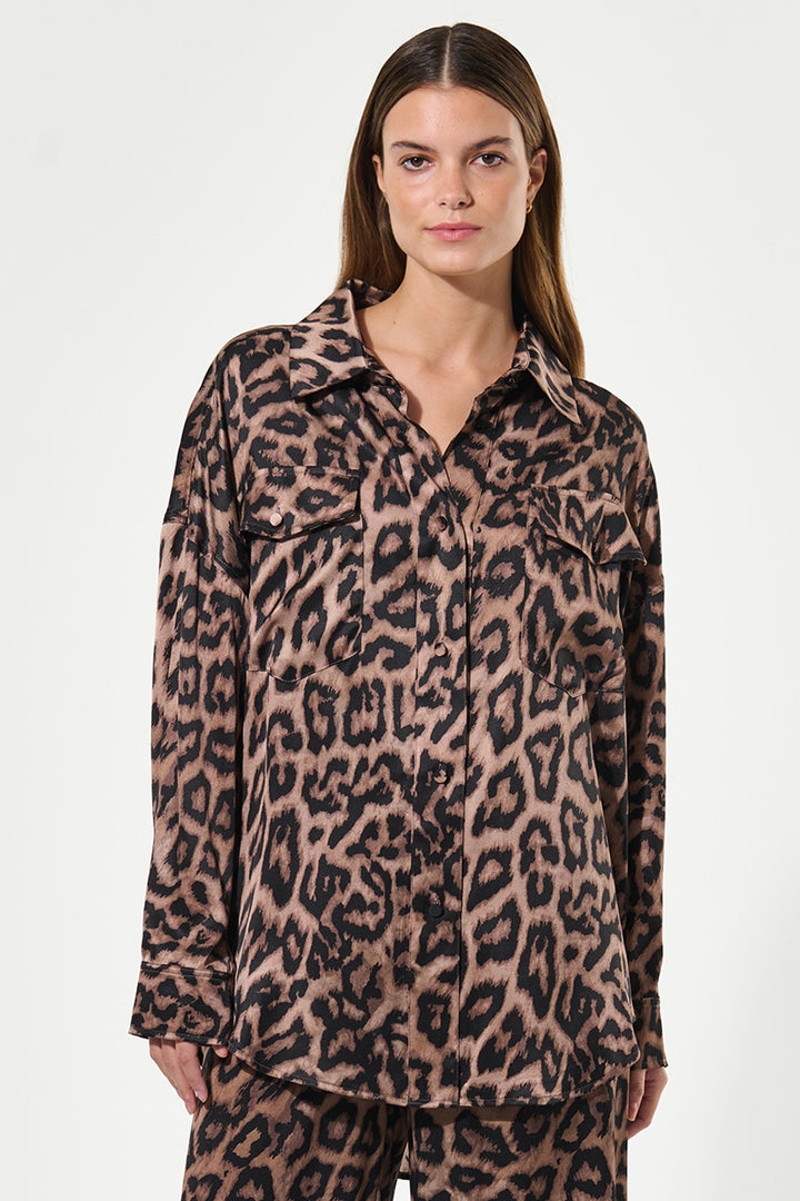 Dea Kudibal KammaDEA Brown Animal Print Silk Shirt 1750725 5888 - Olivia Grace Fashion