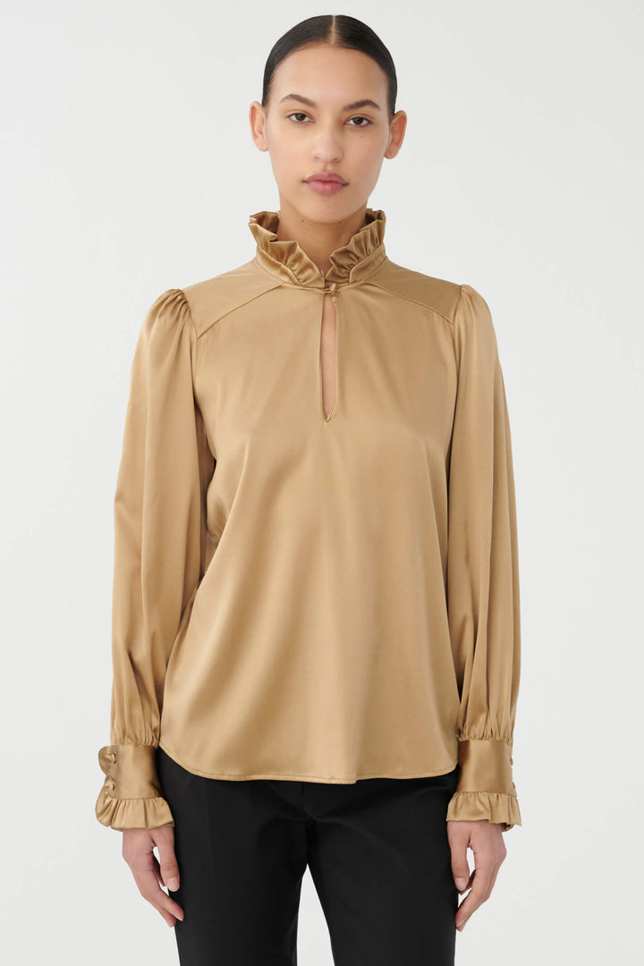 Dea Kudibal Merle 1101023 Zest Gold Silk Ruffle Blouse - Olivia Grace Fashion