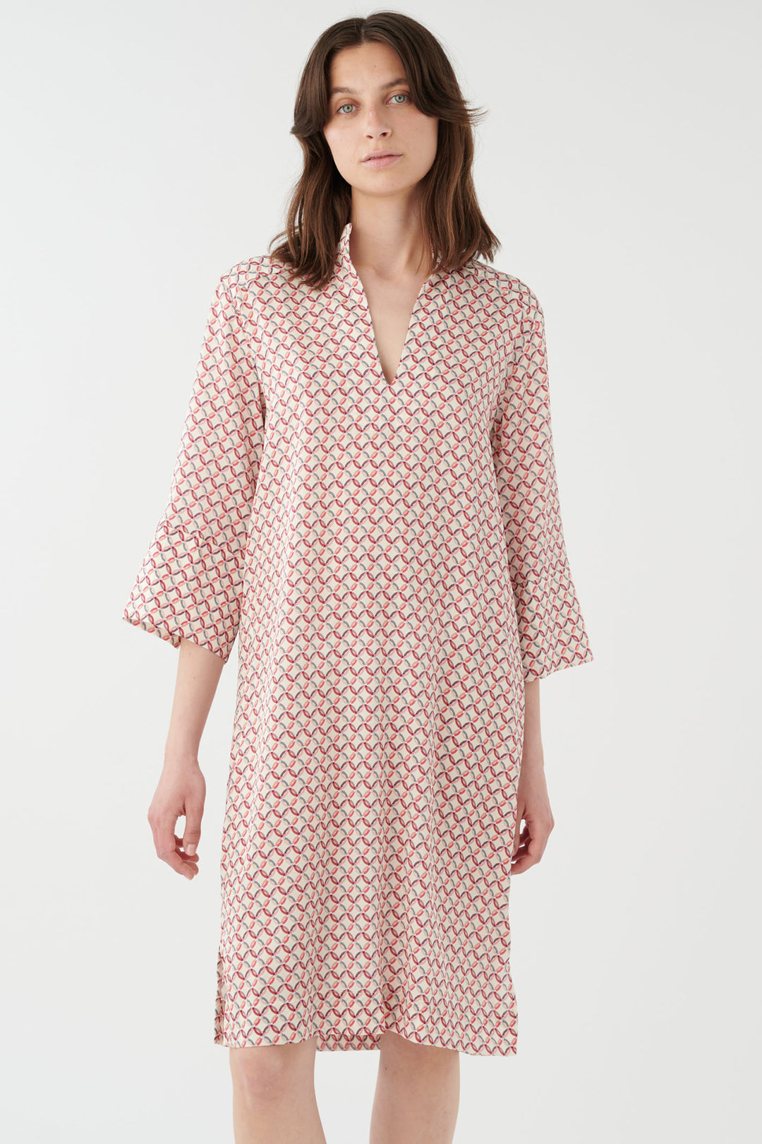 Dea Kudibal Sibel 1330124 5742 Ray Pink Print V-Neck Dress With Sleeves - Olivia Grace Fashion