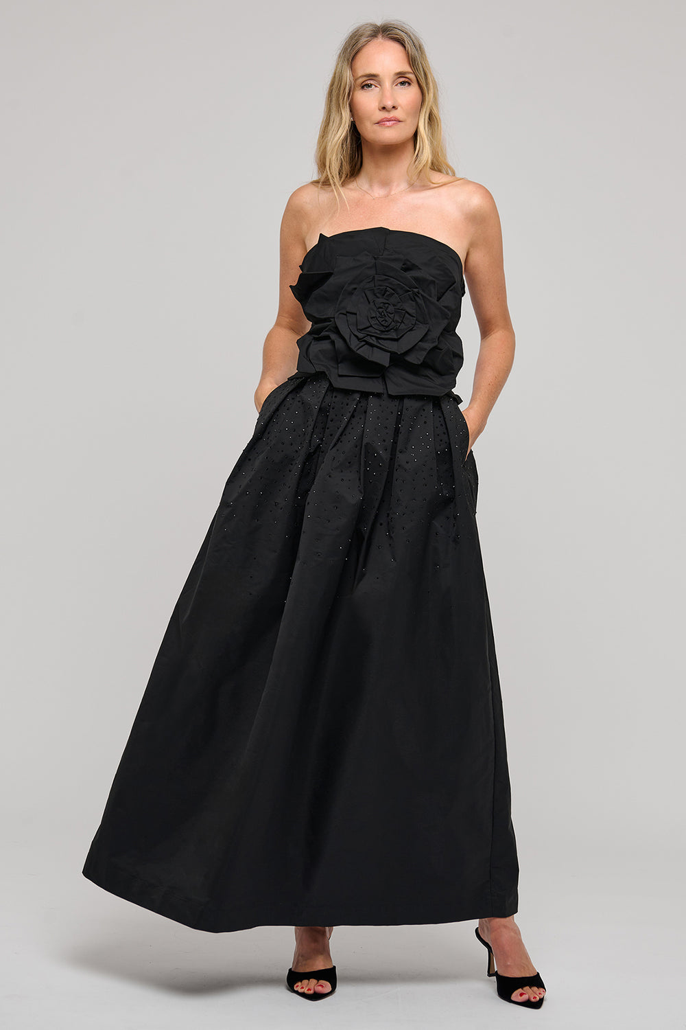 Dea Kudibal ThereseDEA Black Taffeta Strapless Top 0971026, full length front view