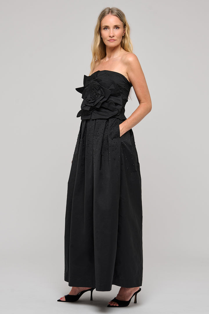 Dea Kudibal ThereseDEA Black Taffeta Strapless Top 0971026, full length three-quarter view